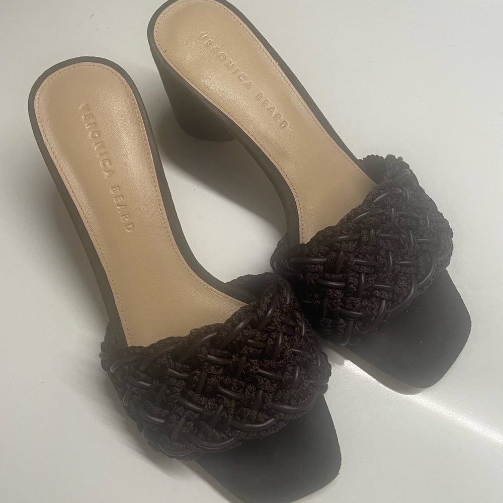 Veronica Beard Kerra woven block heel slide sandals